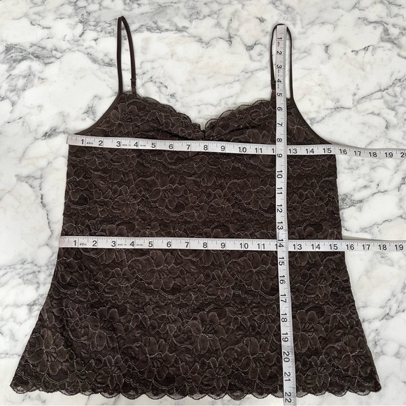 Express Y2K Vintage Lace Camisole Tank Chocolate Brown Ruched Neckline Medium - Picture 6 of 11